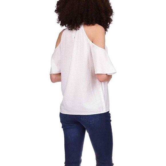 Michael Kors Women's White Seersucker Cold Shoulder Blouse Top Size L - Picture 6 of 6